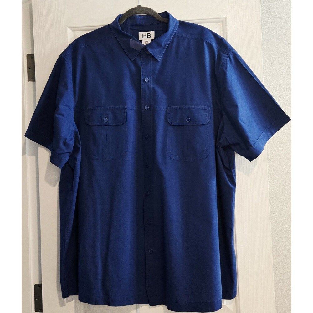 HB Harbor Bay 2XL Shirt Short Sleeve Button Down Solid Vibrant Royal Blue
